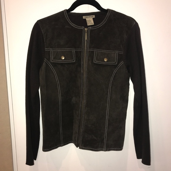 Dark brown Suede jacket knit sleeves - Picture 1 of 6